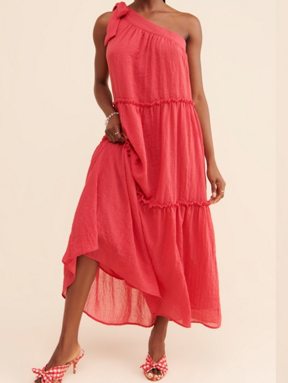 Free the Roses Coral-Red Cotton Dress size M
